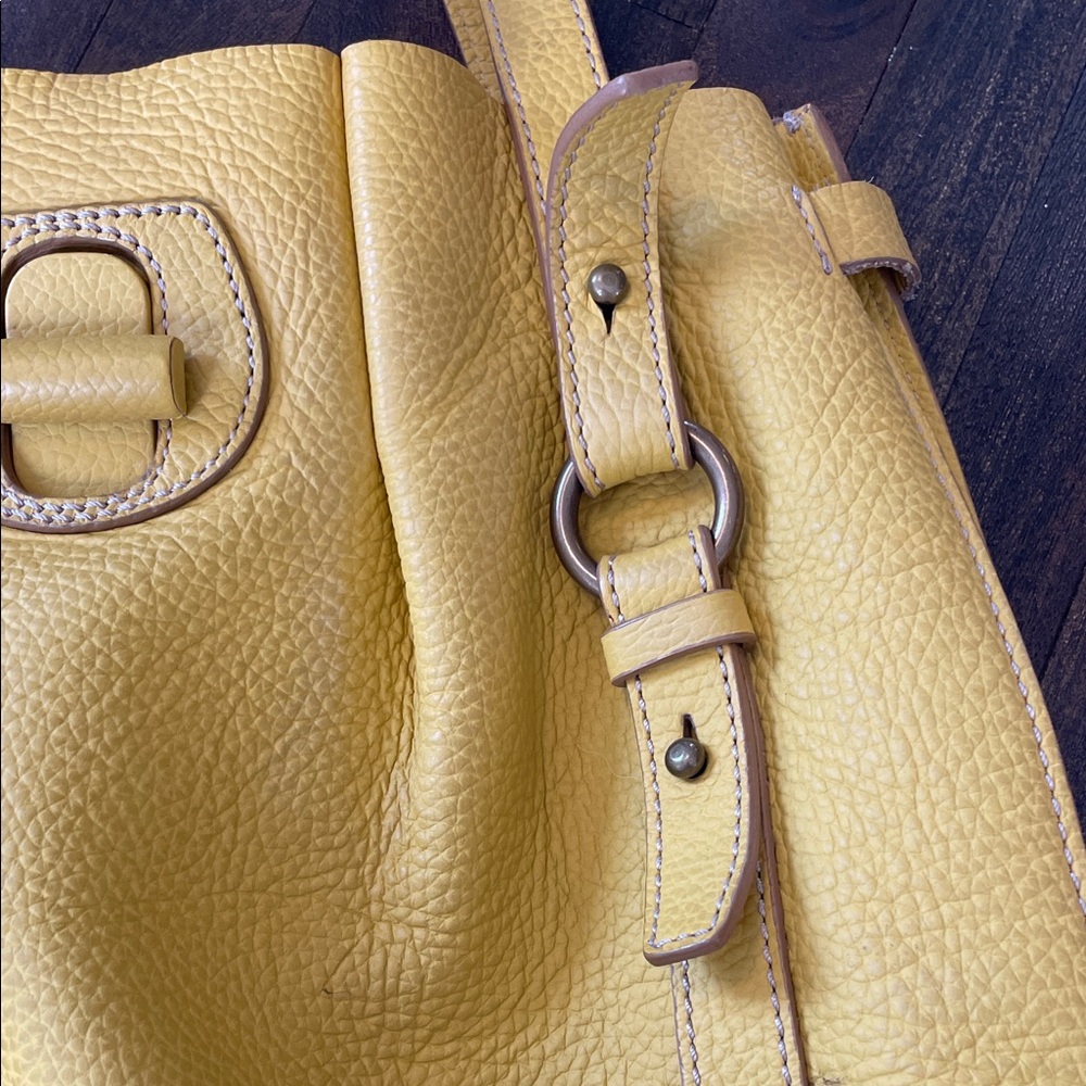 J Crew Borge Garveri Yellow Pebbled Leather Tote Bag - Picture 6 of 12